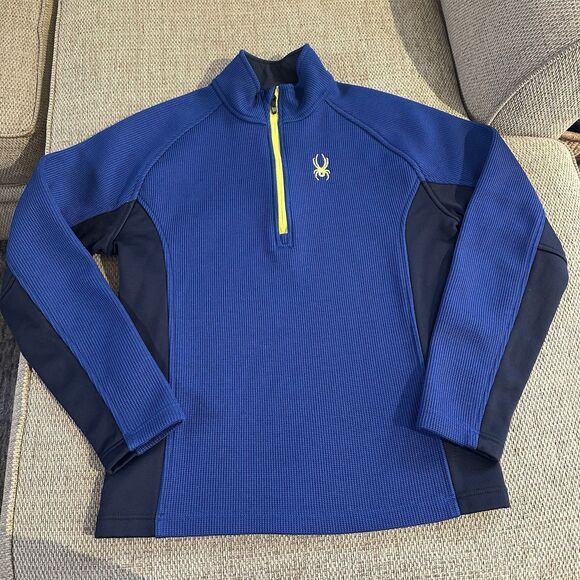 Spyder Sweater Mens Medium 1/4 Zip Jacket Thermal Pull Over Royal Blue Black - Picture 2 of 11